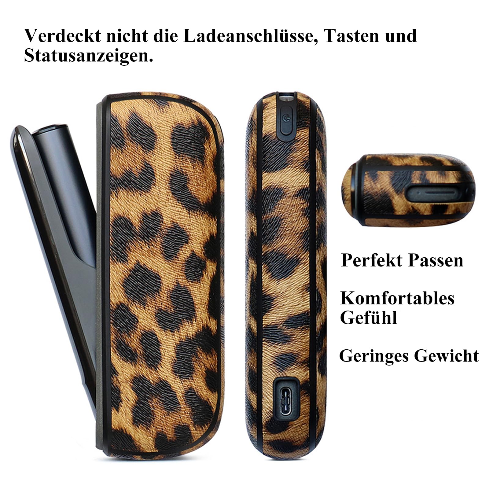 HLMNAKE IQOS 3 Duo PU Leather Leopard Pattern Protective Case Red
